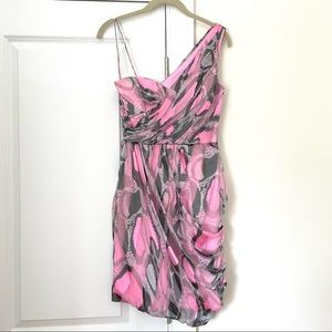 Gorgeous One Shoulder Draped Printed Silk Mini Cocktail Dress